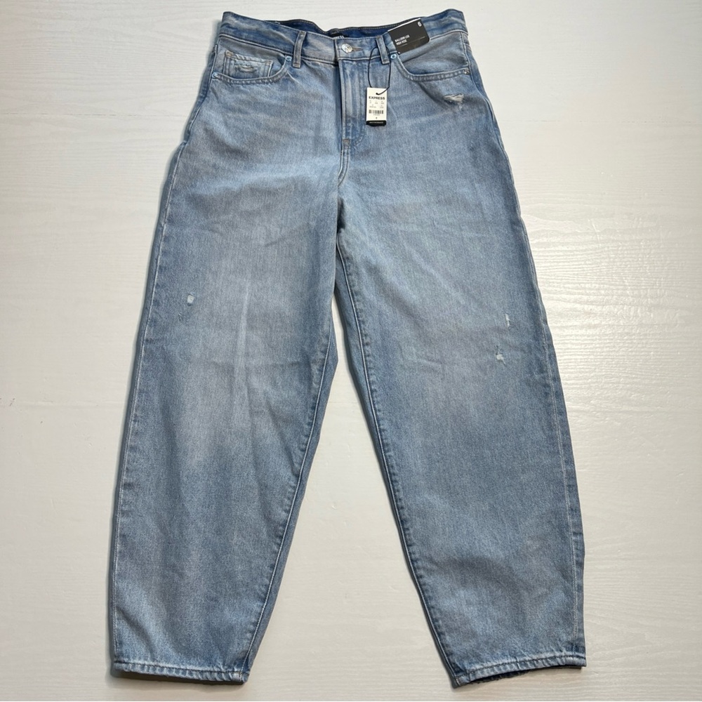 Express High Waisted Balloon Leg Jeans Womens 6 Light Wash Ankle‎ Nonstretch